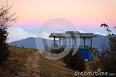 Sunset at the camp, Thimpu, Bhutan Stock Photo