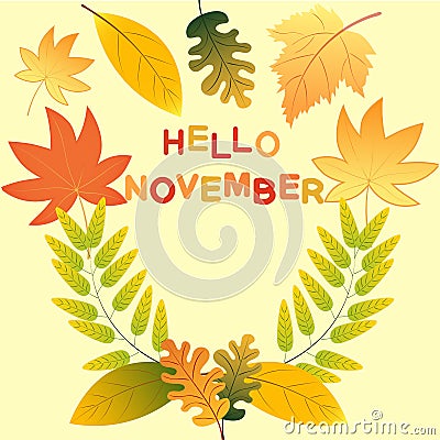 First November hello Autumn Background. Vector Illustration