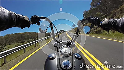 First person pov shot of professional biker riding fast downhill highway road on black motor bike in amazing landscape. First person pov shot on professional stock video First person pov shot of professional biker riding fast downhill highway road on black motor bike in amazing landscape. First person pov shot on professional stock video