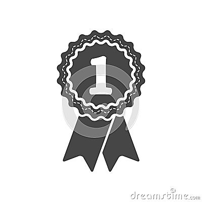 First place award badge with ribbons icon Vector Illustration