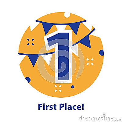 Number one, first place, award ceremony, celebrating event, successful accomplishment Vector Illustration