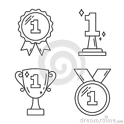 First Place Award Line Icons Vector Illustration