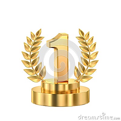 First place, golden trophy with laurel wreath, clipping path included Stock Photo