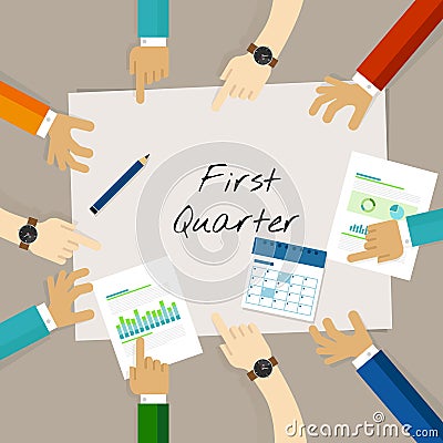 First quarter business report target corporate financial result Vector Illustration