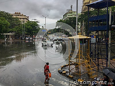 First rain in mumbai near mantralaya junkshun mumbai Editorial Stock Photo