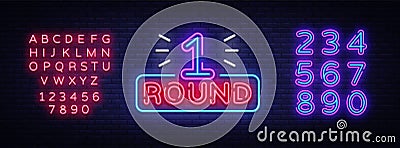 First Round is a neon sign vector. Boxing Round 1 bout, neon symbol design element Illustration neon bright, light Vector Illustration