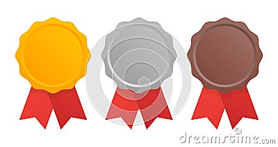 First, Second and Third place. Award Medals Set isolated on white with ribbons. Vector illustration Vector Illustration