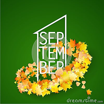 First September with Autumn leaves Background Vector Illustration