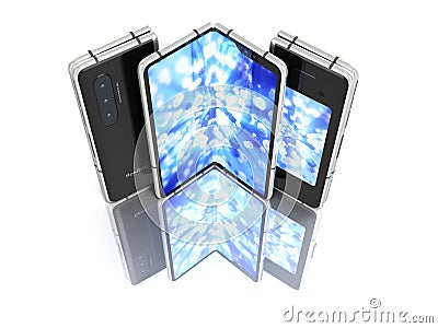 First serial flexible phone with color screen 3d render on white background Stock Photo