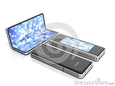 First serial flexible phone 3d render on white Stock Photo