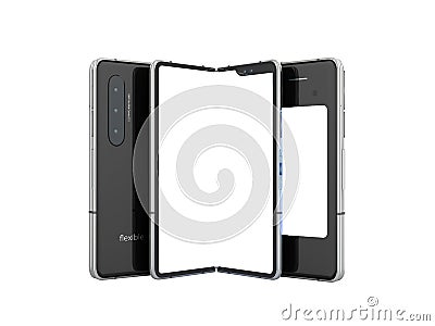 First serial flexible phone 3d render on white background no shadow Stock Photo