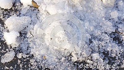 First snow in the park. Asphalt under the snow Stock Photo