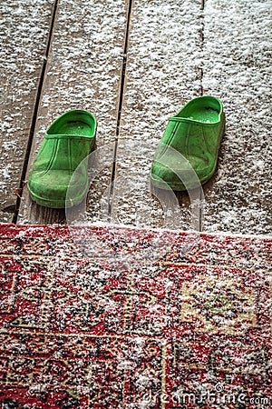 First snow on the veranda Stock Photo