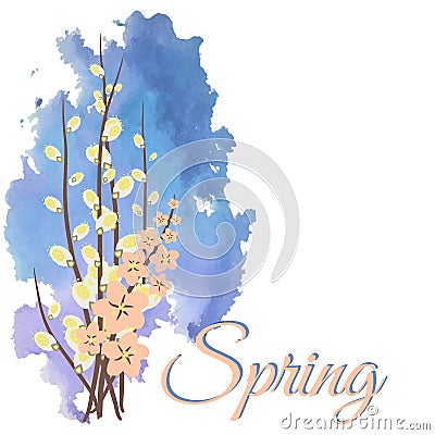 The first spring flowers. Watercolor painting. Poster. Vector Illustration