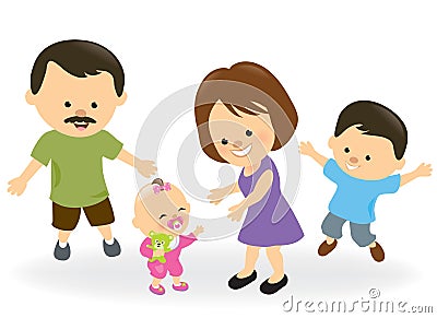 First steps baby girl and family cheering Vector Illustration
