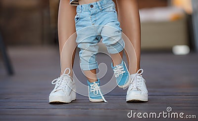 The first steps of the kid Stock Photo