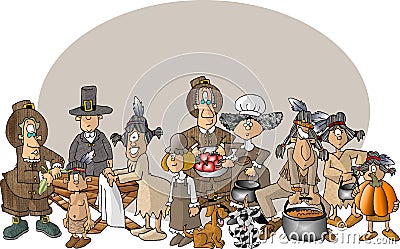 First Thanksgiving Cartoon Illustration