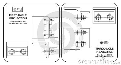 First and Third Angle Orthographic Projection Vector Illustration