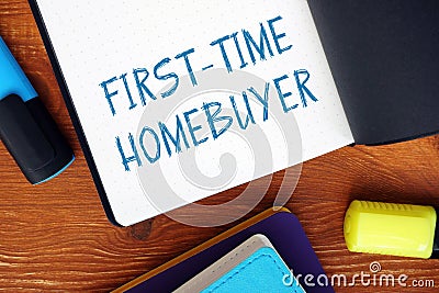 FIRST-TIME HOMEBUYER exclamation marks inscription on the page Stock Photo