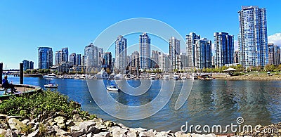 Vancouver City Centre Panorama from False Creek at Cambie Bridge, British Columbia, Canada Editorial Stock Photo