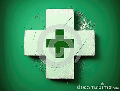A firstaid symbol of a white cross on a green background. AI generation Stock Photo
