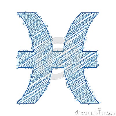 Pisces, 20 February - 20 March. HOROSCOPE SIGNS OF THE ZODIAC - Ballpen blue Scribble on a white background Stock Photo