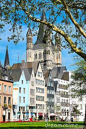 Fischmarkt and Great St. Martin church, Koln - Cologne, Germany, 05.07.17 Editorial Stock Photo