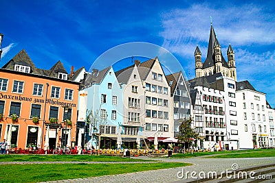 Fischmarkt and Great St. Martin church, Koln - Cologne, Germany, 05.07.17 Editorial Stock Photo