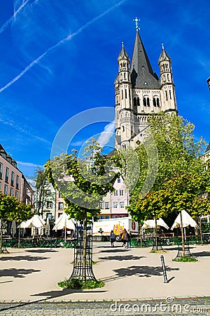 Fischmarkt and Great St. Martin church, Koln - Cologne, Germany, 05.07.17 Editorial Stock Photo