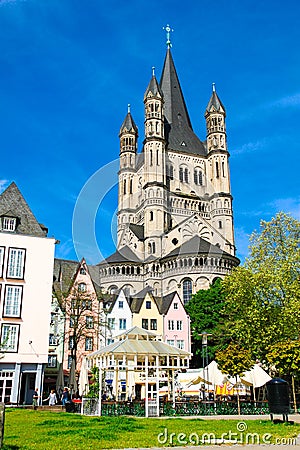 Fischmarkt and Great St. Martin church, Koln - Cologne, Germany, 05.07.17 Editorial Stock Photo