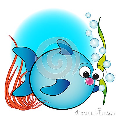 Fish, air bubbles and anemone - Kids illustration Vector Illustration