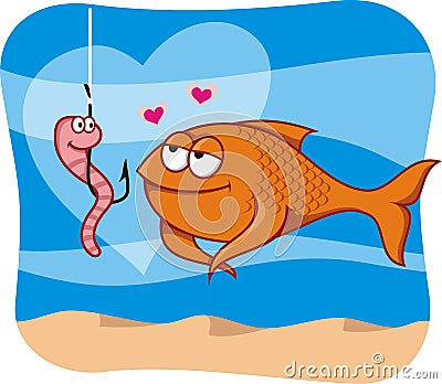 Fish and bait in love Vector Illustration