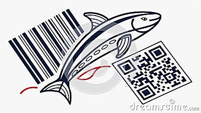 Fish with barcode and QR code, retail product icon vector design Generative AI Vector Illustration