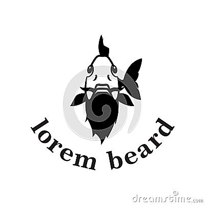 Fish with beard logo. Carp fishing logo concept with fish front view. Vector Illustration