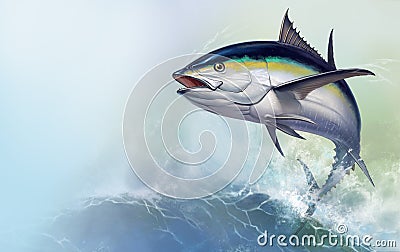 Tuna jumps out of the sea. black fin tuna Stock Photo