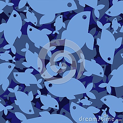 Fish blue Military pattern seamless. Fishes Army background. soldier texture Vector Illustration