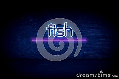 fish - blue neon announcement signboard Stock Photo