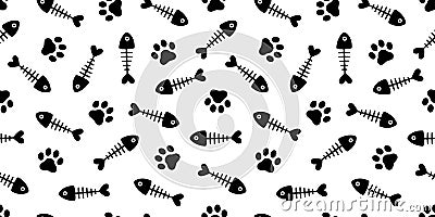 Fish bone seamless pattern cat paw vector fish dog salmon repeat scarf isolated cartoon illustration tile background repeat wallpa Vector Illustration