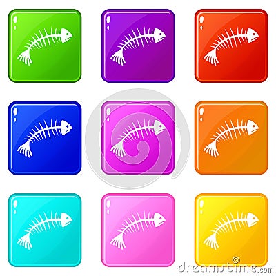 Fish bones icons 9 set Vector Illustration