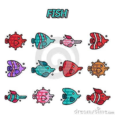 Fish cartoon concept icons Vector Illustration