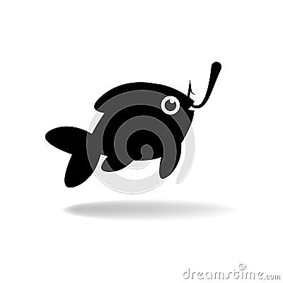 Fish caught on hook. Fishing symbol. Vector Illustration