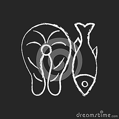 Fish chalk white icon on black background Vector Illustration