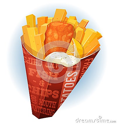 Fish And Chips Cornet Vector Illustration