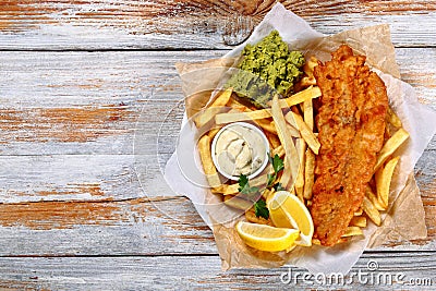 Fish and chips - fried cod, french fries Stock Photo