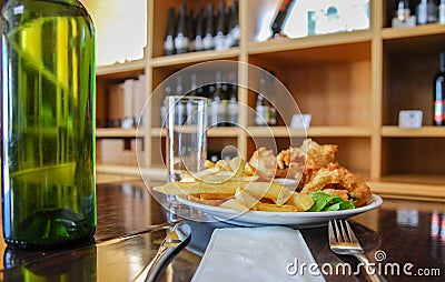 Fish and chips at the winery cafe Stock Photo