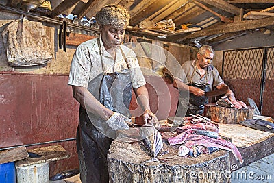 Fish cleaning, Negombo, Sri Lanka Editorial Stock Photo