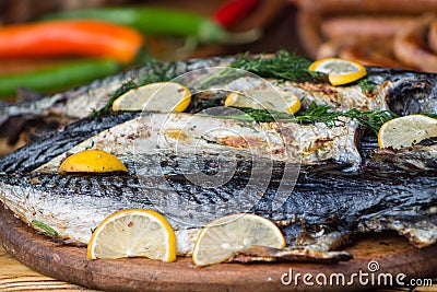 Fish cooked with lemon Stock Photo