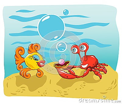 Fish And Crab Vector Illustration