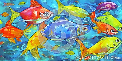 Aqua Symphony Harmonizing with Fish Digital Painting Stock Photo