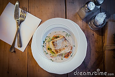 Fish dish on Christmas dinner Stock Photo